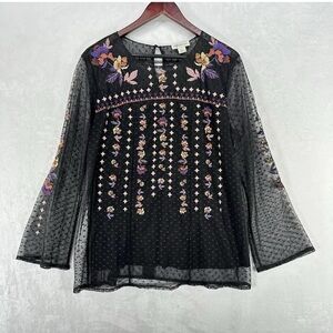 Style & Co Black Embroidered Mesh Women's Tunic  Blouse - Size M Boho Style